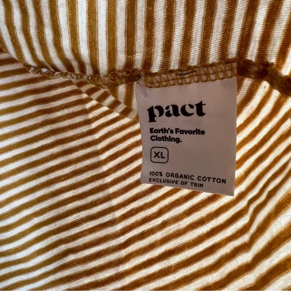Pact Organic Softspun V-Neck Tee Cotton Mustard White Stripe XL - Picture 8 of 9